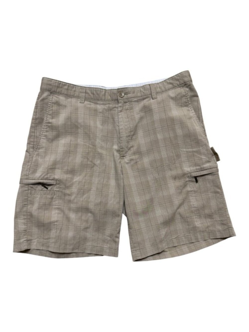 Greg Norman for Tasso Elba Cargo Shorts 36 Khaki Plaid Stretch Golf Casual